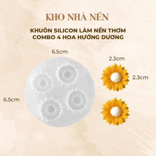 KHUÔN SILICON LÀM NẾN THƠM COMBO 4 HOA HƯỚNG DƯƠNG