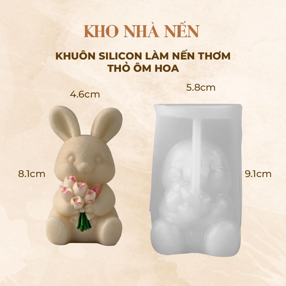KHUÔN SILICON LÀM NẾN THƠM HÌNH THỎ ÔM HOA