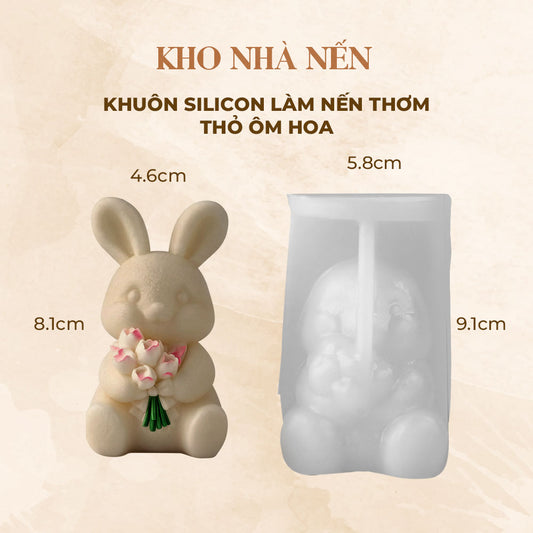 KHUÔN SILICON LÀM NẾN THƠM HÌNH THỎ ÔM HOA