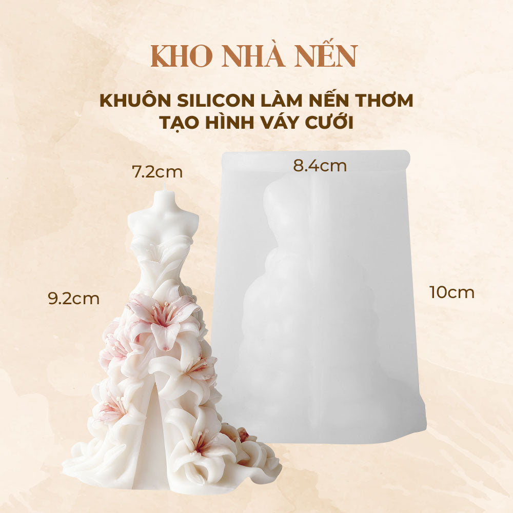 KHUÔN SILICON LÀM NẾN THƠM TẠO HÌNH VÁY CƯỚI