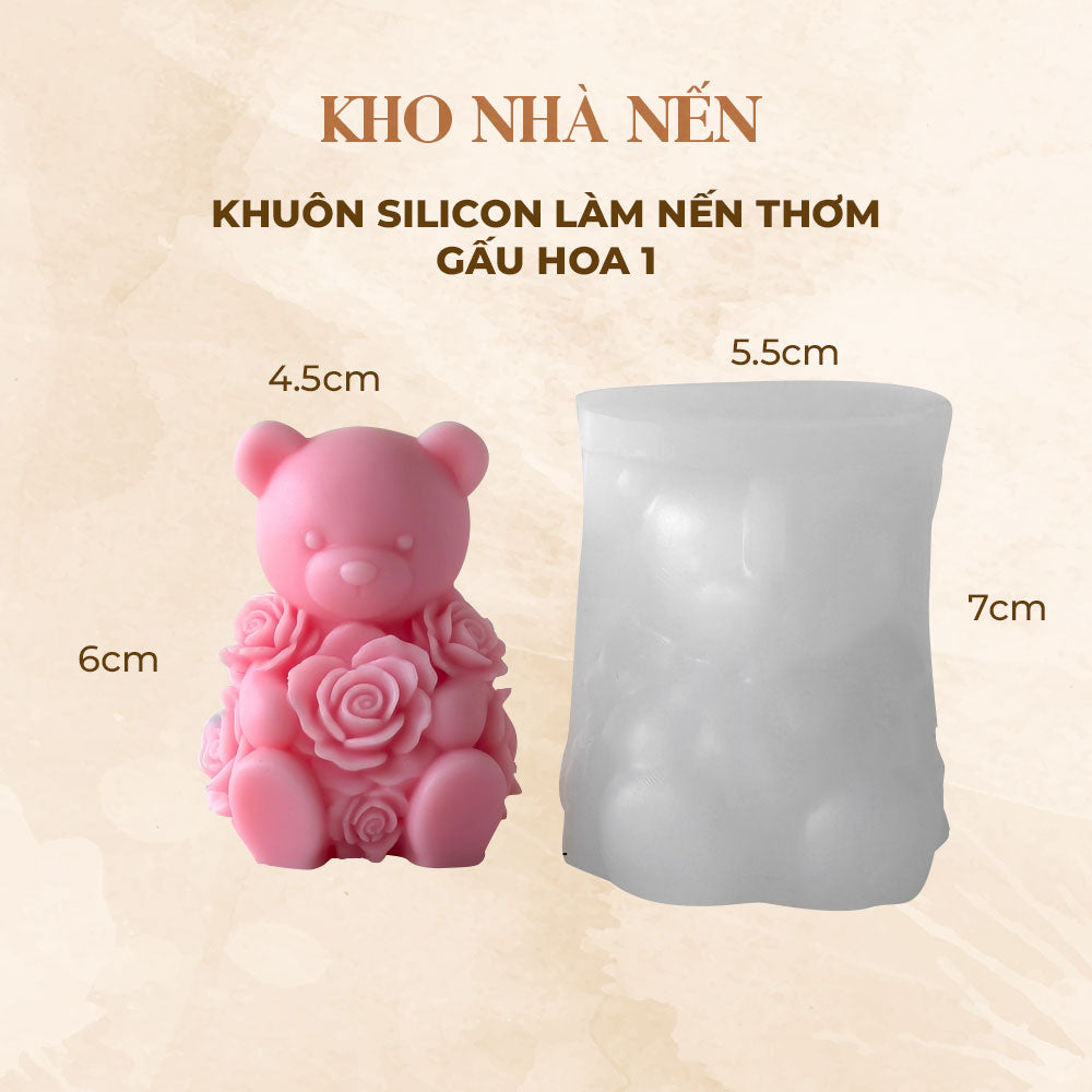 KHUÔN SILICON LÀM NẾN THƠM HÌNH GẤU HOA 1