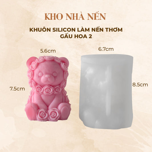 KHUÔN SILICON LÀM NẾN THƠM HÌNH GẤU HOA 2